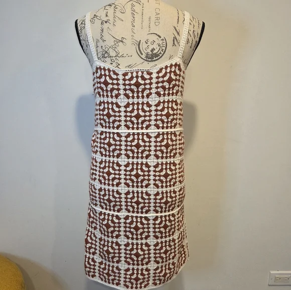 Brown and White Crotchet Spaguetti Straps Dress, Size M. - Picture 5 of 14